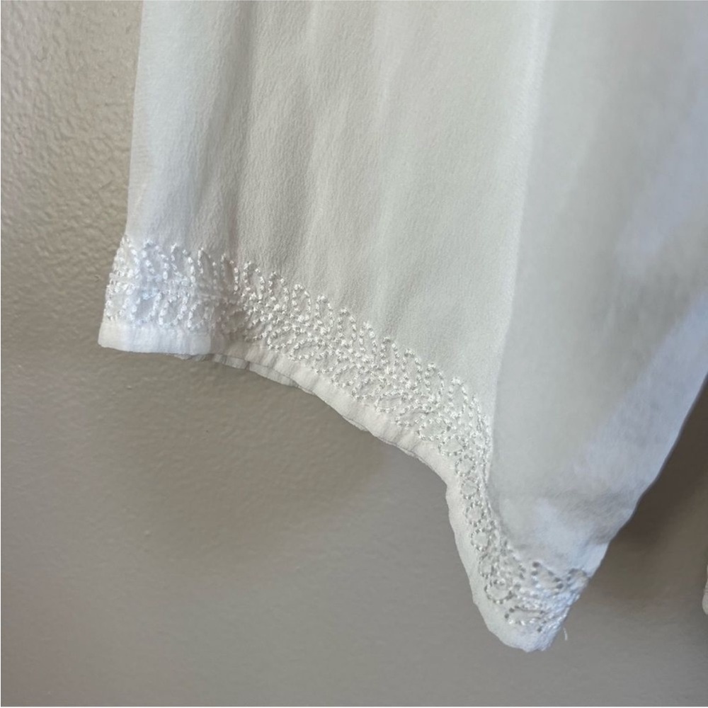 JCrew V-neck top embroidery cream color long sleeve pure silk pullover size sm - Picture 5 of 11